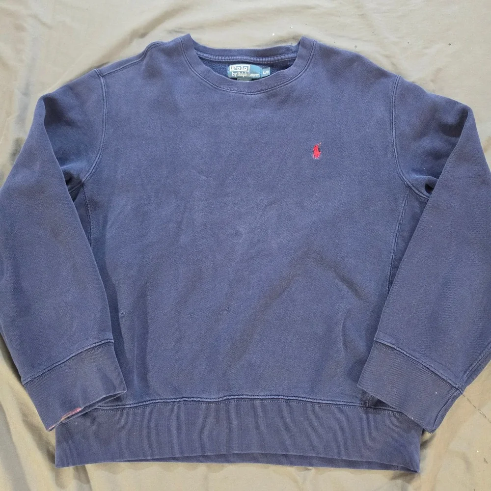 Polo Ralph Lauren Mens Navy Blue Crewneck Sweatshirt Red Pony Logo Sz L Vtg Y2K